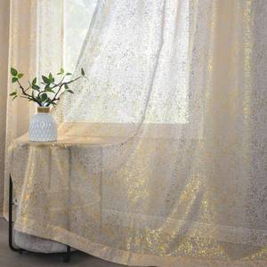 lot 12339 image: Taupe Sheer Curtains with Gold Foil Dots, Grommet, 2 Panels 52 x 84 Inch