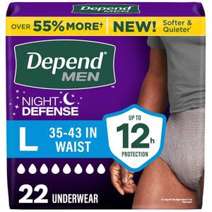 lot 13384 image: Depend Night Defense Adult Diapers, Incontinence Underwear for Men, Disposable, Overnight, Large, Grey, 22 Count, Packaging May Vary