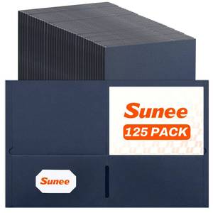 lot 13407 image: SUNEE Folders with Pockets(125 Pack, Dark Blue), 2 Pocket Folders Fit Letter Size Paper, Paper File Folder for School Office Home Business