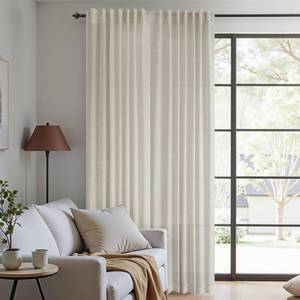 lot 14154 image: KOUFALL Tan Beige Back Tab Rod Pocket Linen Sheer Curtains 60 by 108 for Living Room Bedroom