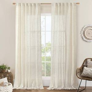 lot 14156 image: LAMIT 102 inch Long Linen Curtains 2 Panels for Living Room, Natural Cream Ivory Light Filtering Semi Sheer Linen Curtains Back Tab and Rod Pocket Neutral Drapes for BedroomFarmhouse, 52 x 102 Inch