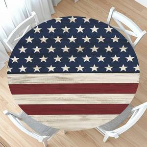 lot 14165 image: 4th of July Round Fitted Tablecloth with Elastic Vintage Patriotic Independence Memorial Day Circle Table Cloth for 40-44 Tables Retro American Flag Wipeable Waterproof Table Cover for Dining Party