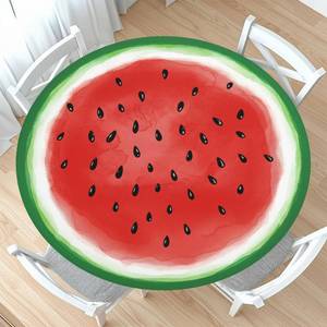 lot 14169 image: Watermelon Round Fitted Tablecloth with Elastic Edge Cute Summer Fruit Party Circle Table Cloth for 40-44 Tables Seasonal Melon Party Decoration Wipeable Washable Table Cover for Outdoor Patio Dining