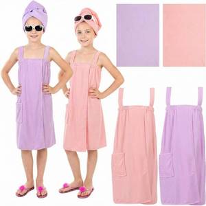 lot 14202 image: SmoothNovelty 2 Sets Girls Towel Wrap Hair Towel Wrap for Kids Soft Bath Body Dress Cute Adjustable Bathrobe with Turbans for 3.9-4.9 ft Kids Girls Wet Hair Rapid Drying(Classic Style,50 X 30)