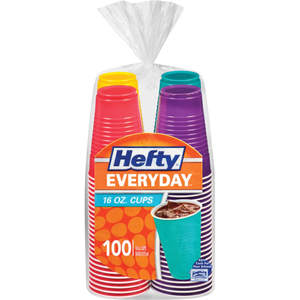 lot 14203 image: Hefty Party On Plastic Cups  Holiday Assorted Colors  16 Ounce  100 Count