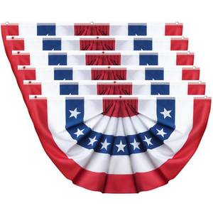 lot 14205 image: 2x4 Ft American Bunting Flags for Outside, 4th of July 250th Anniversary Outdoor Decorations Red White and Blue Banner, Half Circle USA Patriotic Pleated Fan Flag Swag for Porch, Fence, Railing (Set of 6)
