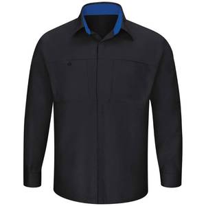 lot 14227 image: Red Kap Mens Long Sleeve Performance Plus Shop Shirt with OilBlok Technology, Black with Royal Blue Mesh, X-Large