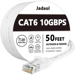 lot 14232 image: Jadaol Cat6 Ethernet Cable 50FT with Clips 10Gbps Flat Network Cable, White