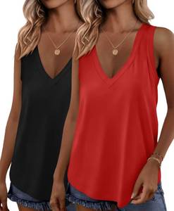 lot 14237 image: KKJ 2 Pack Womens Tank Tops V Neck Summer Sleeveless Loose Fit Flowy Shirts