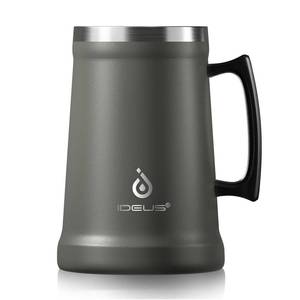 lot 14239 image: Ideus Insulated Beer Stein, 2432oz Stainless Steel Double Walled Beer Mug Giant Bar Drinkware Metal Beer Cup with Big Grip Handle (Grey, 24 ounces (710ml))