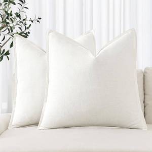lot 14242 image: MIULEE Decorative Linen Pillow Covers 20x20 Inch Cream White