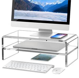 lot 19745 image: Egchi Clear Acrylic Monitor Stand Riser 2 Tier, 5.12 Inches High Clear Computer Desk Organizer Shelf for Multi Media PC Storage Laptop