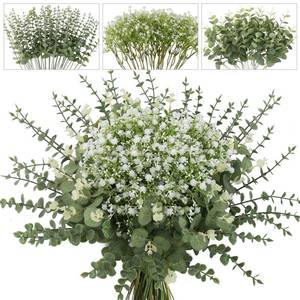 lot 19746 image: lovemoon 100 Pcs Mixed Greenery Artificial Eucalyptus Stems, Baby Breath Artificial Flowers Bulk and Eucalyptus Leaves for Wedding Bouquets Home Office Floral Decor (100, Green and White)
