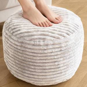 lot 19750 image: INSPIRE CRAFTER Round Ottoman,Corduroy Pouf Foot Rest,Beige,18x14 in