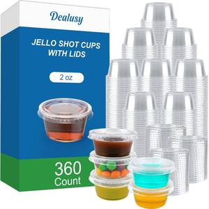 lot 19757 image: Dealusy 360 Set 2 oz Jello Shot Cups with Lids, Sturdy & Food Safe Disposable Plastic Portion Condiment Dipping Sauce Cups, Small Containers for Salad Dressing