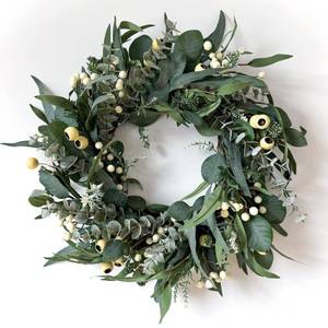 lot 19758 image: HomeKaren Wreaths for Front Door 22 Inch, All Season Greenery Wreath Olive Eucalyptus Leaves and White Mixed Berry for Indoor Outdoor Farmhouse Home Porch Wall Window Festival Wedding Decor