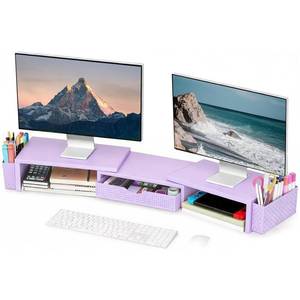lot 19760 image: Spacrea Metal Desk Organizers and Accessories, Dual Monitor Stand Riser with Drawer and 2 Pen Holders, Desk Accessories & Workspace Desktop Organizers for Office Supplies (Purple)