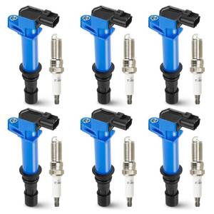 lot 19765 image: Hurotoms 6PCS Ignition Coil Pack and 6PCS Iridium Spark Plug Compatible with Buick Cadillac Suzuki Chevy GMC Pontiac Saab Saturn Suzuki Impala Limited V6 3.0L 3.2L 3.6L, Replaces UF569, Blue