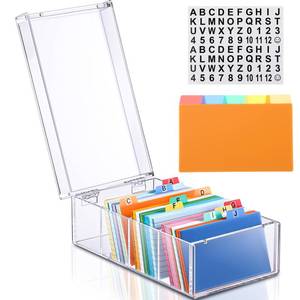 lot 19776 image: Mooliwe Index Card Holder Clear Acrylic Card Organizer 50 Pcs Divider Sheets for Desk File Note Holders, 4 Compartments Holds 600 Cards(3 x 5 Inch)