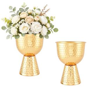 lot 19778 image: Gold Urn Vases for Centerpieces 2 Pcs, 8.8 Tall Metal Compote Bowl