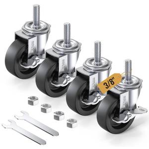 lot 19782 image: HOLKIE Caster Wheels 3 inch Locking Stem Casters, 38 -16 x 1-12 (Stem Diameter 38, Stem Length 1-12) Threaded Stem Casters Swivel Casters Set of 4 Heavy Duty Castors Black