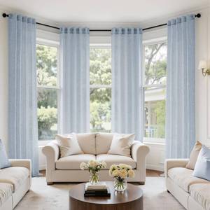 lot 20214 image: MIULEE Blue Back Tab Linen Curtains 4 Panels 42W x 84L