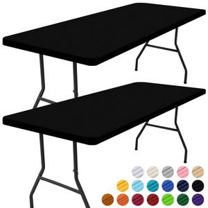 lot 20216 image: Smiry 2 Pack Rectangle Picnic Table Cloth, Waterproof Elastic Fitted Tablecloths, Washable Polyester Rectangular Patio Table Cover for Camping, Indoor and Outdoor (Black, 30x60)