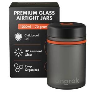 lot 20230 image: ONGROK Glass Storage Jar, 1L, Single Pack, UV HerbSpice Jar with Child Resistant Lid, Color-Coded Glass Containers Air Proof to Preserve Smell and Aroma, Perfect Size to Store in a Drawer or Cupboard