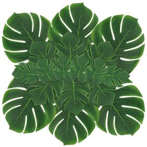 lot 20232 image: ARTKAIKE Artificial Palm Monstera Green Leaves for Birthday Party Table Decor, Realistic Tropical Fake Plants for DinosaurJungle, Luau & Safari Theme Events (18, Monstera)