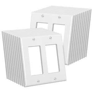 lot 20233 image: CML 2-Gang Decorator Wall Plates, 20 Pack Electrical Outlet Receptacle Covers, Double Switch Plates, Standard Size 4.5x4.57, Impact Resistant, UL Listed, White