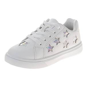 lot 20240 image: KENSIE GIRL Sneakers Lace Up Non Slip - Fashion Casual Canva Low Top Shoes - Pearl White Silver Size 13 Big Kid
