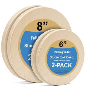 lot 20248 image: Falling in Art 2 Pack 8 Unfinished Round Birch Wood Panels for Painting