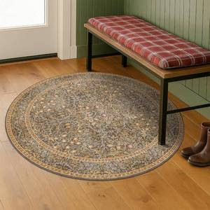 lot 20277 image: Gold Brown 3ft Small Round Rug for Entryway Indoor, Vintage Washable Area Rug for Kintchen, Bathroom - Non Slip with Rubber Backing, Floral Pattern Low Pile Soft Carpet