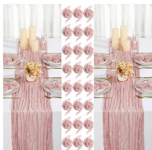 lot 1302 image: 2 Cheesecloth Table Runners and 24 Napkins Set, 10Ft Boho Cheese Cloth Table Runners 20 x 20 Inch Rustic Wrinkled