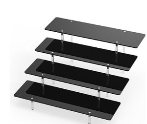 lot 14187 image: CHONOVO 4 Tier Acrylic Display Riser Stand, Black Shelf 12x10x7.8 inTrue 4 Tier, 12 In Longer Shelf, 3mm Thick, Exquisite Appeal, Holds Figure, Perfume, Makeup Cupcake and Organization