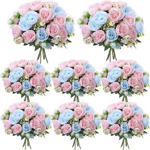 lot 1334 image: Geosar 8 Bundles Artificial Peonies Flowers Fake Silk Peony Bouquet Faux Peonies Flowers Bulk for Decoration Vase Floral Arrangements Wedding Party Table (Light Pink,Light Blue)