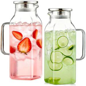 lot 1337 image: 2 Pack 2 Liters68 oz Square Glass Pitchers With Handle and Lid, Borosilicate Heat Resistant Water Jug, Modern Carafe for Hot Tea, Cold Brew and Milk, Unique Motherfts Day Anniversary or Birthday Gift