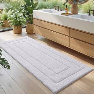lot 1338 image: DEXI Bathroom Runner Rugs 72x24, Non-Slip and Absorbent Bath Mat, White