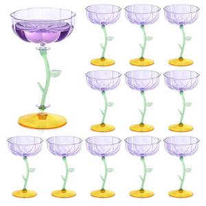 lot 1339 image: HKSZEH 12 Pcs Purple Plastic Ribbed Coupe Glasses Detachable 7oz Flower Cocktail Glasses Modern Wavy Plastic Cocktail Coupes Disposable Martini Glasses Mimosa Glassware champagne goblets (12, Purple)