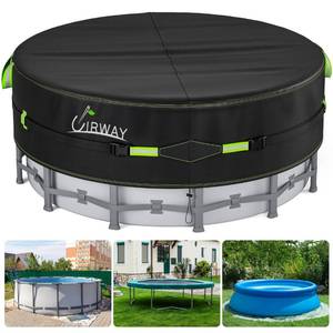 lot 1342 image: UIRWAY 14 Ft Round Pool Cover with Reflective Strips, Swimming Pool Cover for Above Ground Pools, Solar Cover Including Rope Tie and Luminous Ground Nails, PU Tarp Snug Fit for UV Protected