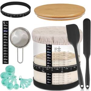 lot 1363 image: Large Sourdough Starter Jar 66 oz,Sourdough Starter Kit Wide Mouth with OunceandML Scale Line,Date Marked Feeding Band, Thermometer, Sourdough Jar Scraper, Cloth Cover and Bamboo Wood Lid (BLACK-66OZ2L)