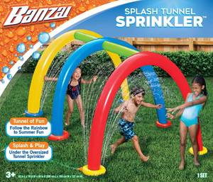 lot 1364 image: BANZAI Splash Tunnel Sprinkler, Length 82 in, Width 76 in, Height 50 in, Inflatable Outdoor Backyard Splash Toy