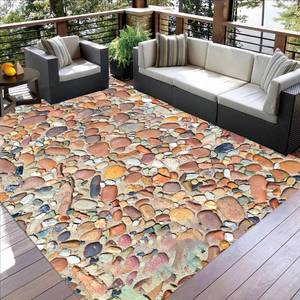 lot 1378 image: Seaside Bright Colorful Pebbles Modern 5x7 Outdoor Area Rug for Patio Deck Backyard Waterproof Non Slip Thin Machine Washable Floorcover Rugs Pool Porch Balcony Garden Camping Art Decor Carpets