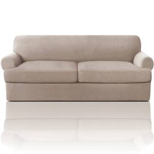 lot 1387 image: PrinceDeco T Cushion Sofa Slipcover 3 Pieces Sofa Covers for T Cushion Couch Soft Couch Covers Sofa Slip Cover Furniture Covers with 2 Individual T Shape Seat Covers Width Up to 88in, Sand