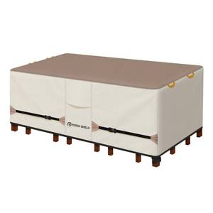 lot 1396 image: Porch Shield Patio Table Cover - Waterproof Outdoor Dining Table and Chairs Furniture Set Cover Rectangular - 108 x 70 inch, Light Tan and Khaki