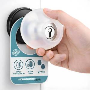 lot 2162 image: STRONGEST HOME Clear Silicone Door Knob Cover and Wall Protector � Soft Rubber Handle Grip for Arthritis Support and Quiet Damage Prevention (2 Pack)