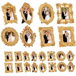 lot 2174 image: PEDOBALI 16 Pcs Mini Picture Vintage Frames Baroque Ornate Resin Oval Frame Gold Tiny Antique Table Top Photo Display for Wedding Home Decor