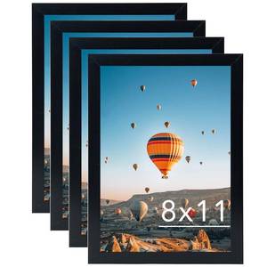 lot 2185 image: 8x11 Picture Frame Set of 4 Black for Wall Hanging or Tabletop, Wall Mounting Horizontally or Vertically, 8 x 11 Square Wall Gallery Poster Photo Frame with Shatter Resistant Plexiglass, 4 Pack, Black