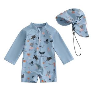 lot 2208 image: Hnyenmcko BabyToddler Boy Rash Guard Swimsuit Long Sleeve One Piece Zipper Swimwear Sunsuit Infant Bathing Suit Beachwear (Animal-Blue, 18-24 Months)