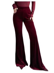 lot 2214 image: SOLY HUX Womenfts Velvet Flare Pants Elastic High Waisted Bell Bottom Pants Casual Trousers Pure Burgundy Medium